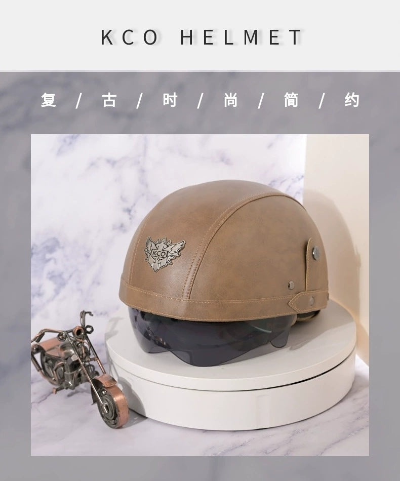 Cross-border Export Retro Personalized Helmet Lens with Label Motorcycle Half Helmet Scooter Cruise Leather Helmet Prince Helmet