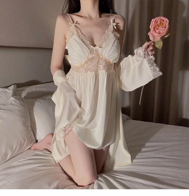 2025 New Pajamas for Women Spring and Summer Sexy Ice Silk Cut Out Suspender Breast Pad Nightgown Nightgown Set Home Clothes
