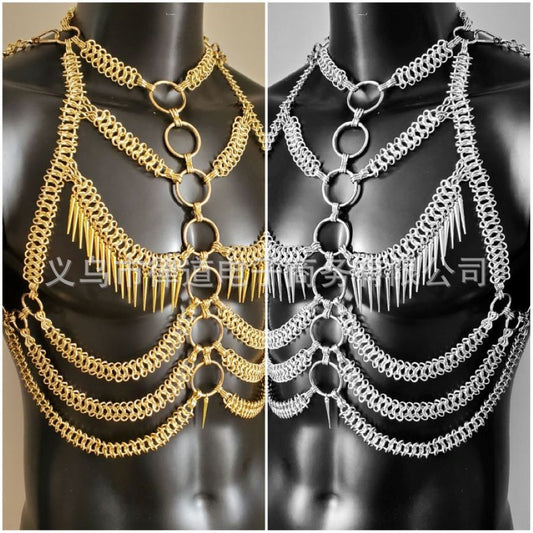 European and American Cross-Border Men's Heavy Metal Body Chain Personalized Street Shooting Multi-Layer Rivet Vest Performance Shooting Accessories