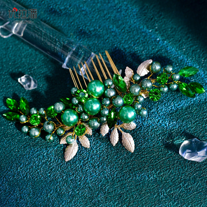 Youlapan Hp596 European and American Fashion Bridal Hair Comb Hand-Beaded Alloy Leaf Hair Accessories Hair Styling Accessories