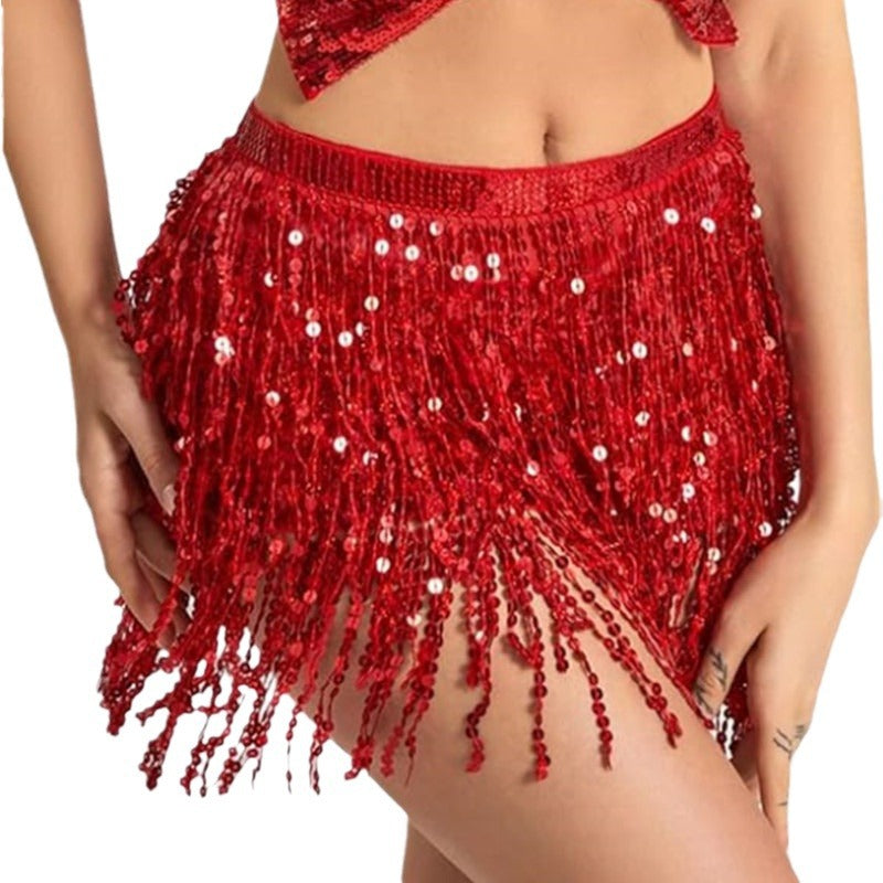 Halloween costume belly dance waist chain new four-layer sequins tassel belt waist towel hip towel skirt skirt skirt wholesale