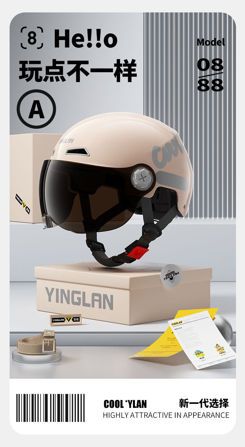Camp cable helmet female electric car 3c new national standard four seasons universal battery car motorcycle male retro helmet half winter