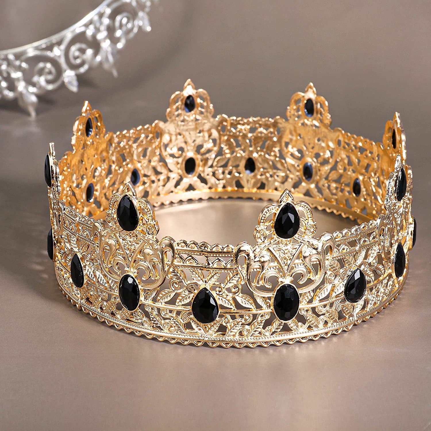 Men's golden king crown headdress adult birthday crown stage opera performance unisex round crown wholesale