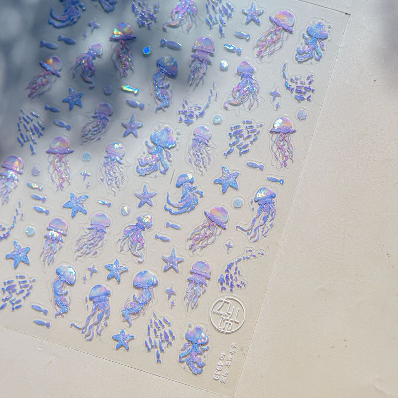 Shell Light Jellyfish Seahorse Nail Art Sticker Embossed New 5D Stereo 3D Dream Shell Ocean Nail Sticker