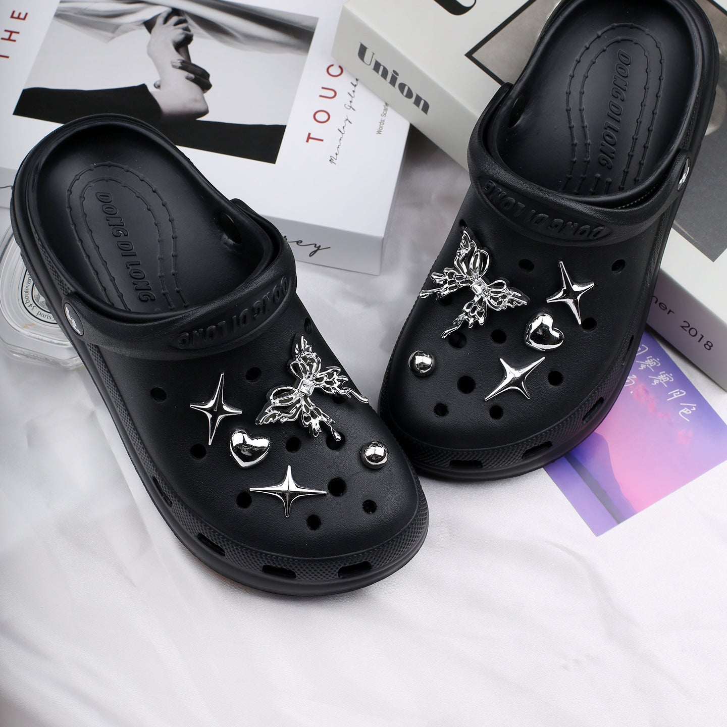 Silver Hole Bow Accessories Shoe Buckle Dark Shoe Flower Decoration Removable Creative DIY Accessories