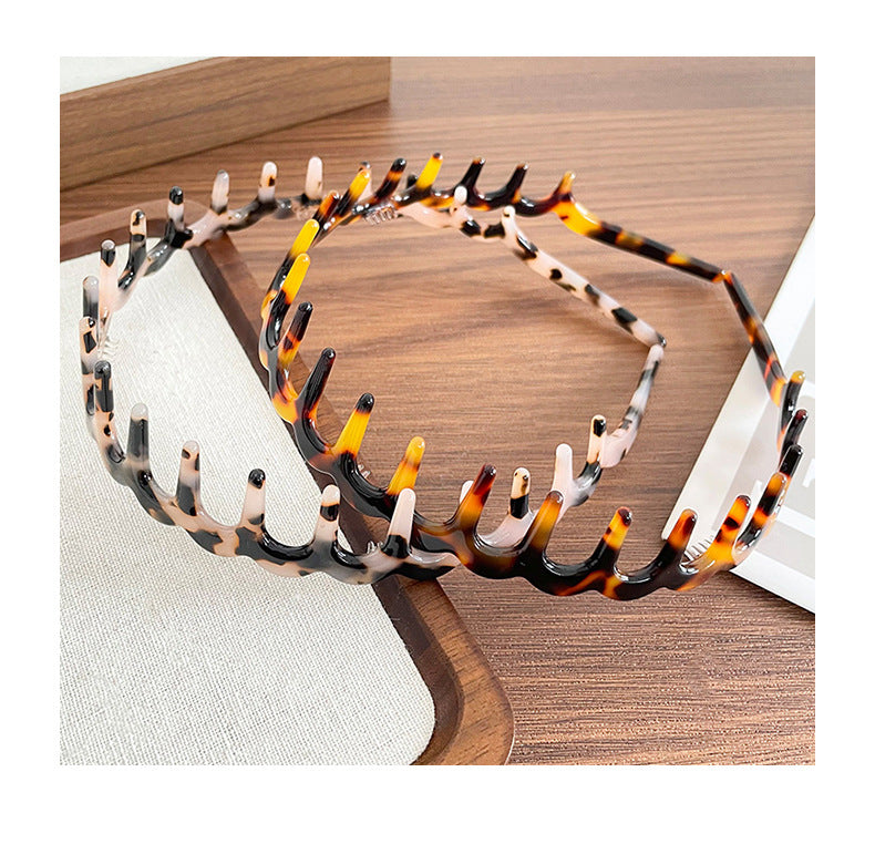 High Cranial Top Non-slip Toothed Headband Women's 2024 New Out-of-the-way Press Hair Clamp Wide-brimmed Hair Finishing Wash Face Headband
