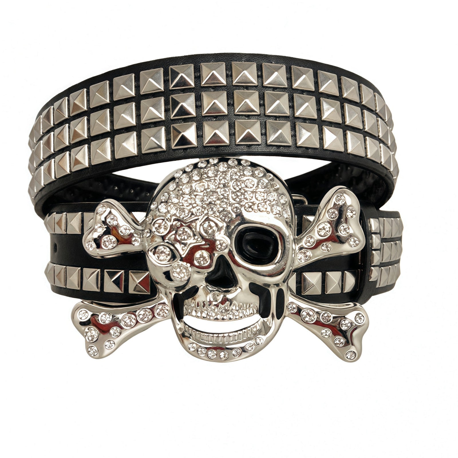 Big Skull Hip Hop Alloy Rivet Square Beads Pyramid Distinctive Belt Women's All-match Decorative High-grade Sense Belt