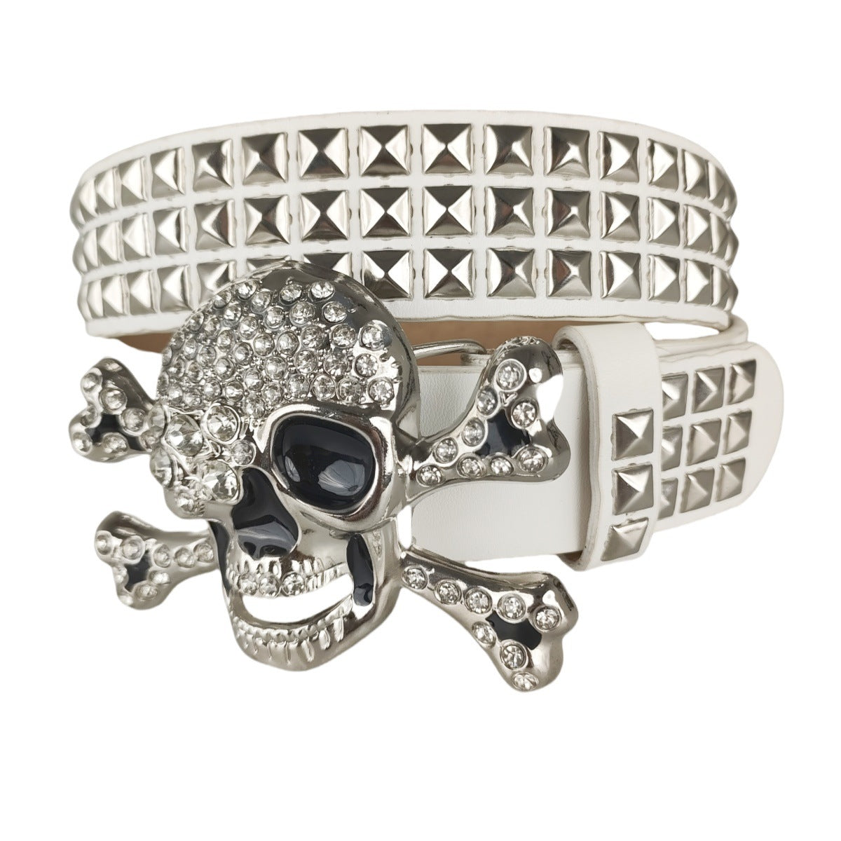 Big Skull Hip Hop Alloy Rivet Square Beads Pyramid Distinctive Belt Women's All-match Decorative High-grade Sense Belt