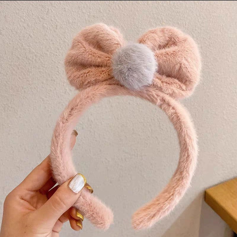 Bow cat ears plush headband face washing hair pressing non-slip headband sweet cute hair bundle children hairpin headdress