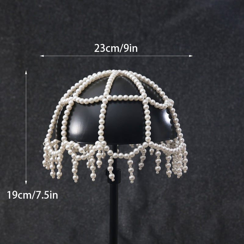 Handmade Beaded Pearl Mesh Hat Hair Net Bridal Dress Headdress Exotic Style High-End Niche Water Drop Hair Hoop Hair Cover