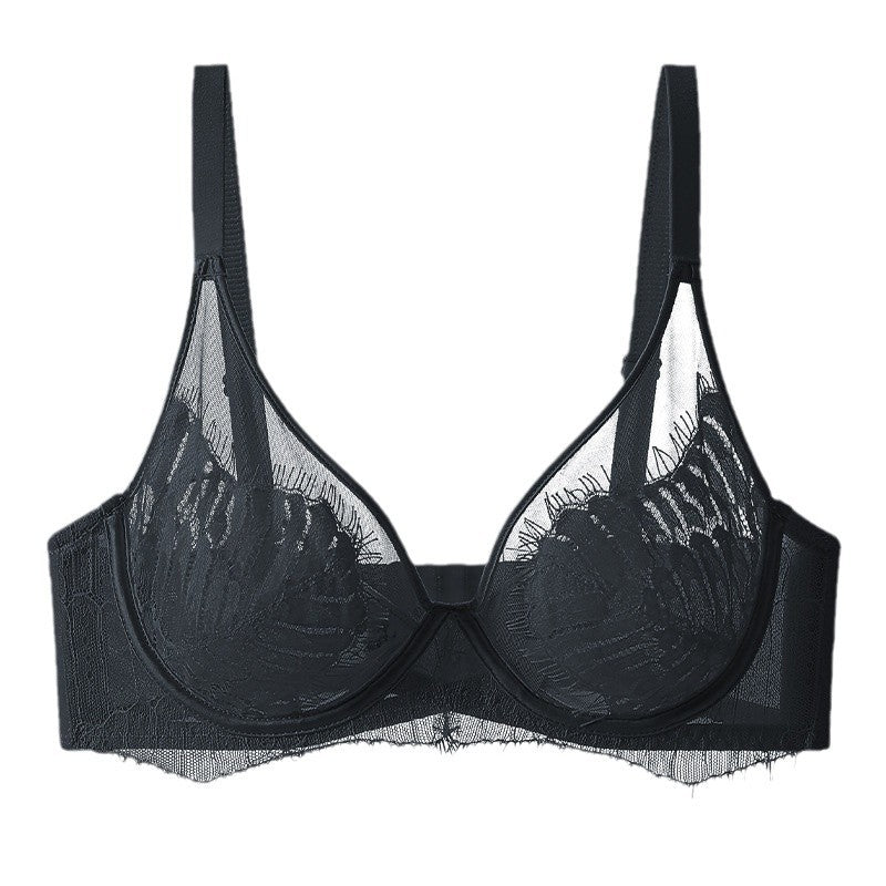 Pure Lust Style Ultra-Thin Sexy Mesh Lace Intimates for Women with Big Breasts, Small Push-Up Anti-Sagging Bra