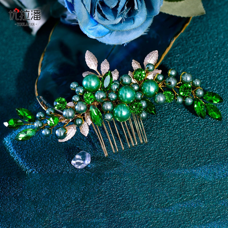 Youlapan Hp596 European and American Fashion Bridal Hair Comb Hand-Beaded Alloy Leaf Hair Accessories Hair Styling Accessories