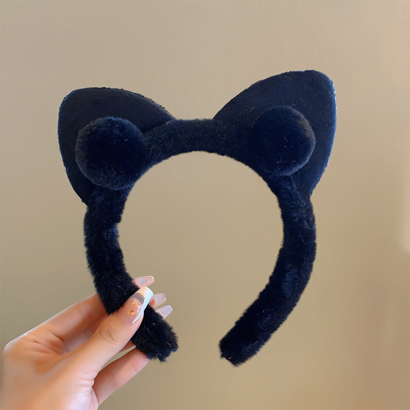 Bow cat ears plush headband face washing hair pressing non-slip headband sweet cute hair bundle children hairpin headdress
