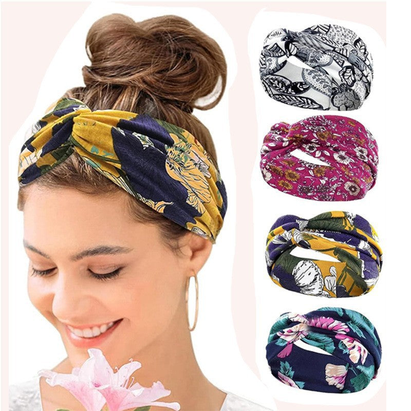 Bohemian Yoga Sports Headband Women's Elastic Non-Slip Wide Headband Exercise Running Sweat-Absorbent Women's European and American Headband