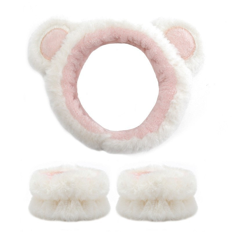 Amazon Plush Headband Wristband Set Face Washing Absorbent Headband Cartoon Cute Waterproof Hairband Wholesale