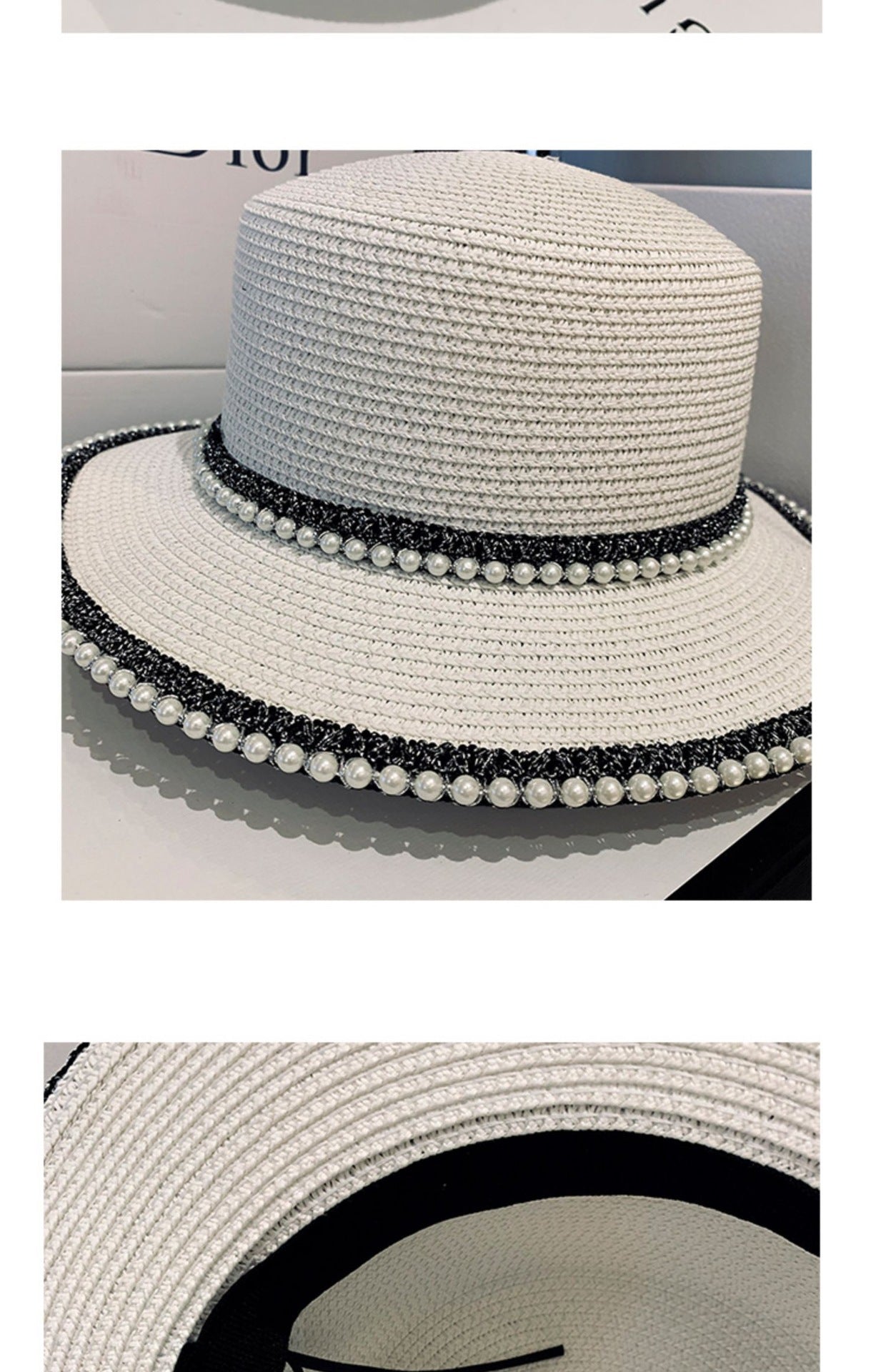 Summer Sunscreen Hat Korean Style Trendy Pearl Straw Hat Women's Seaside Sunshade Hat Outdoor UV Protection Sun Hat