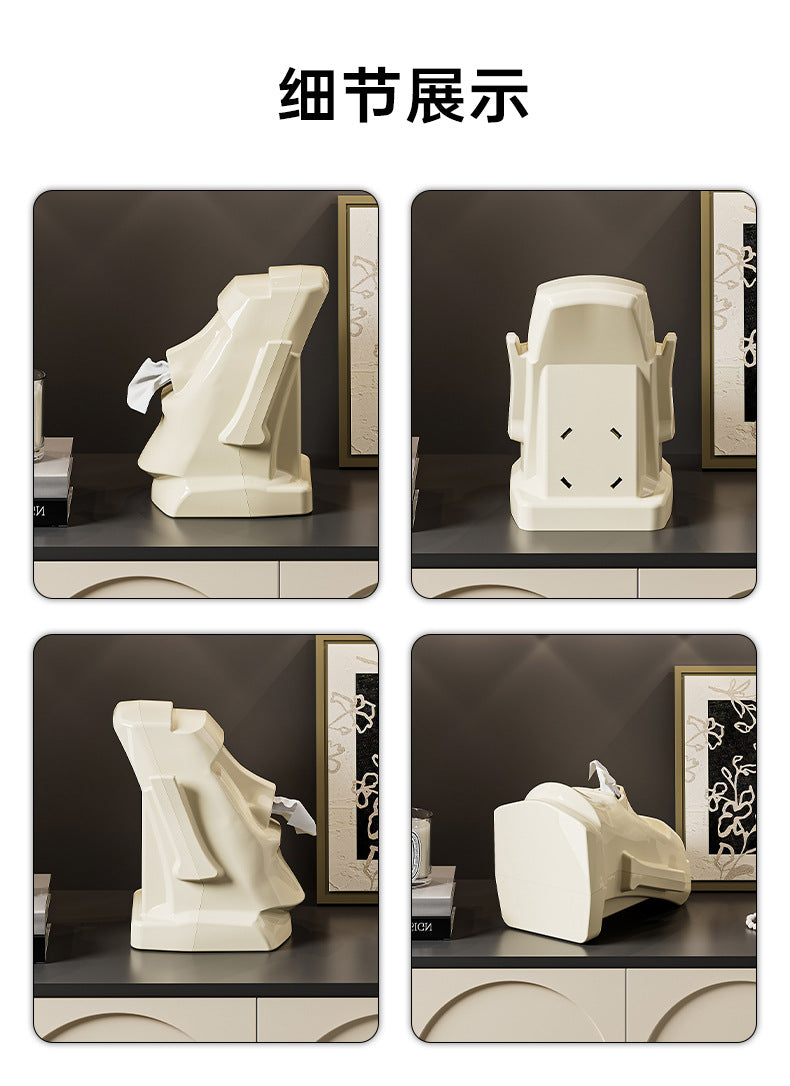 Creative Tissue Box Household Multifunctional Earphone Rack Large Capacity Built-in Spring Easter Island Moai Stone Tissue Box