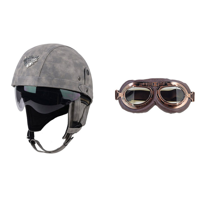 Cross-border Export Retro Personalized Helmet Lens with Label Motorcycle Half Helmet Scooter Cruise Leather Helmet Prince Helmet
