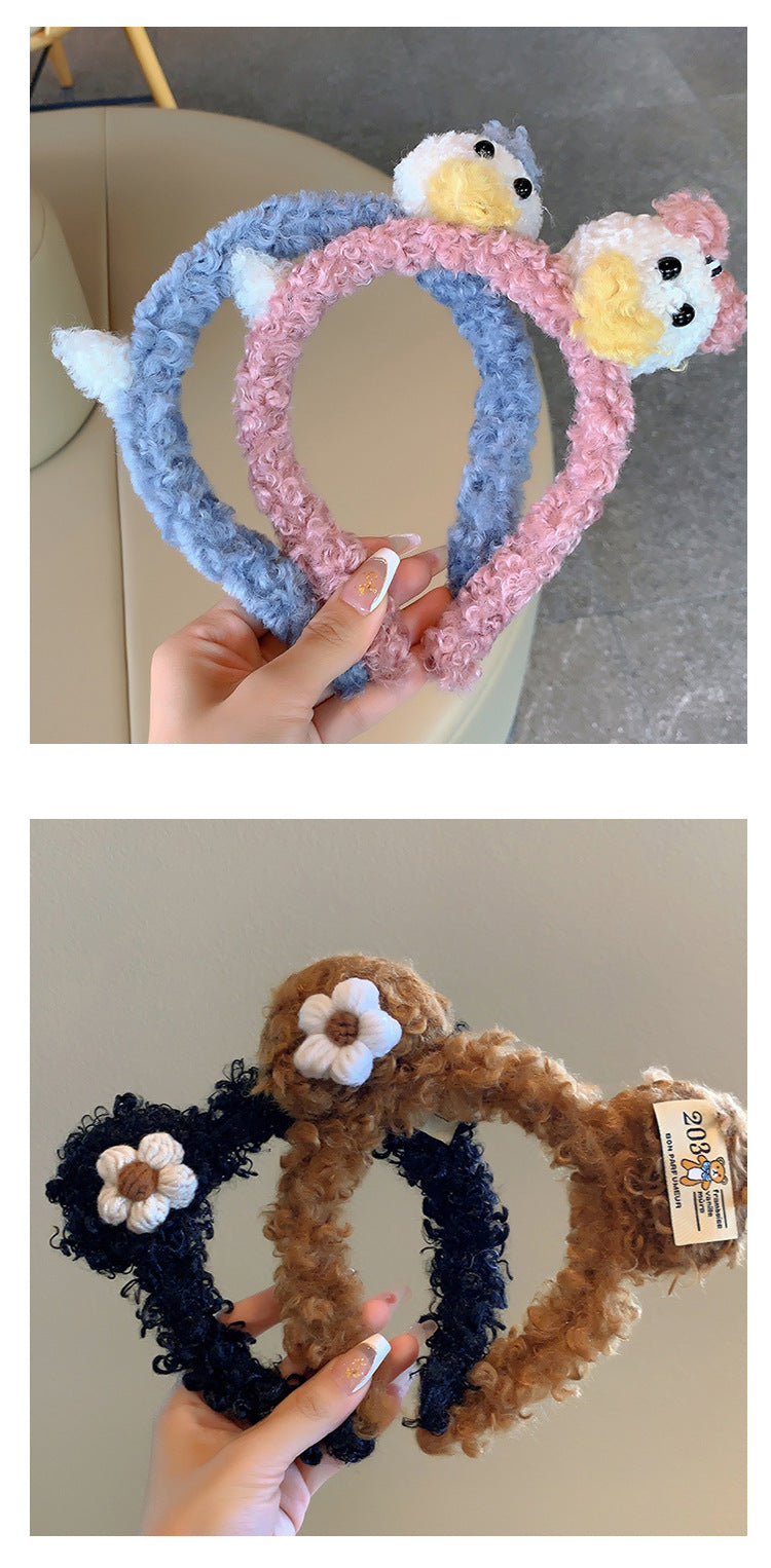Bow cat ears plush headband face washing hair pressing non-slip headband sweet cute hair bundle children hairpin headdress