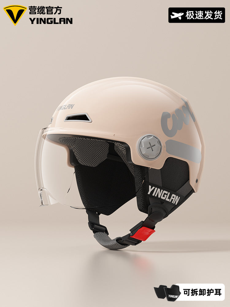 Camp cable helmet female electric car 3c new national standard four seasons universal battery car motorcycle male retro helmet half winter