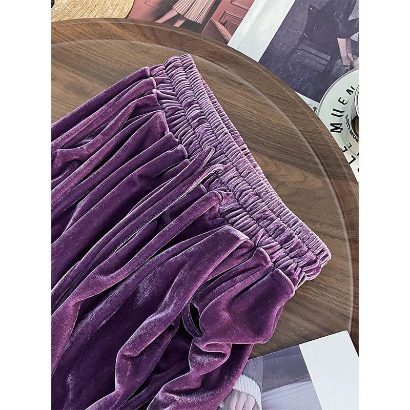 Purple High-grade Gold Velvet Pants Women's Autumn and Winter New Dosing fleece-lined Loose Belly Covering Slimming Straight Casual Pants