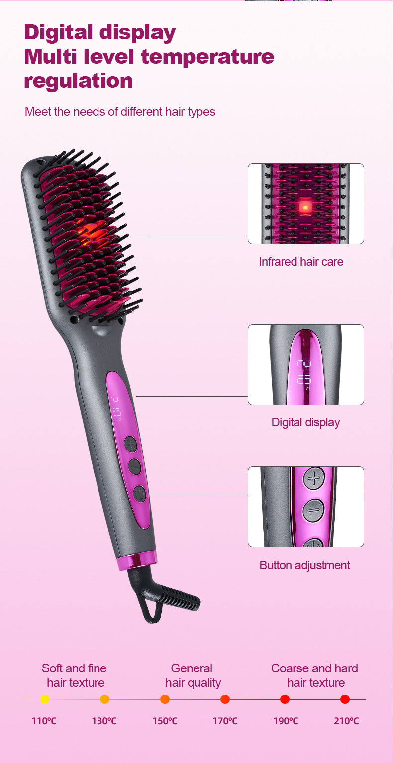 2025 New Infrared Hair Straightening Comb Hair Straightener Fluffy Comb Curling Iron Hair Straightening Comb Salon Accept Custom