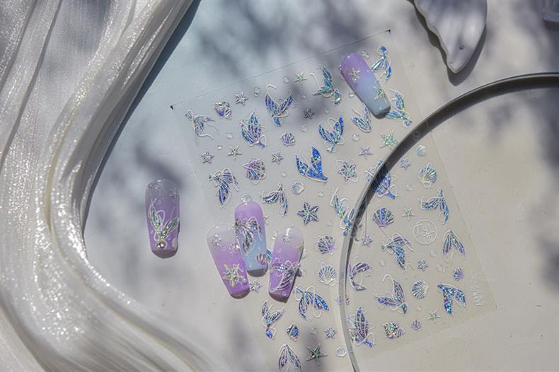 Shell Light Jellyfish Seahorse Nail Art Sticker Embossed New 5D Stereo 3D Dream Shell Ocean Nail Sticker