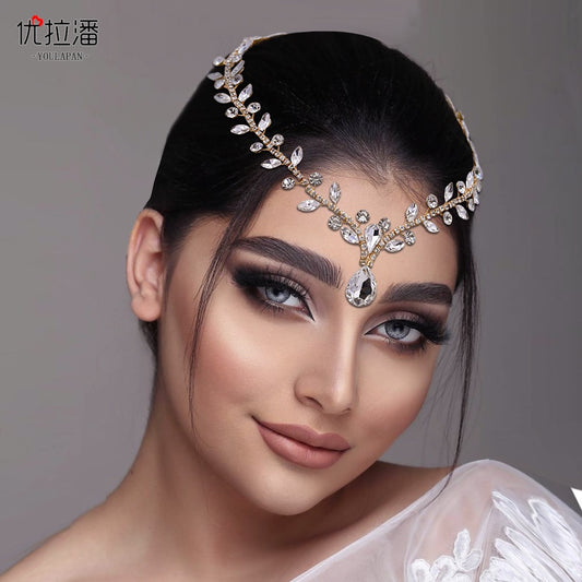 Youlapan Cross-Border European and American Simple Hairband with Rhinestones and Water Drop Design, Forehead Hair Chain, Symmetrical Hair Accessory Hp465