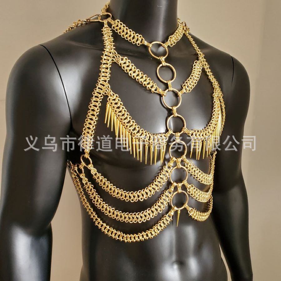 European and American Cross-Border Men's Heavy Metal Body Chain Personalized Street Shooting Multi-Layer Rivet Vest Performance Shooting Accessories