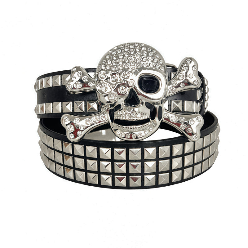 Big Skull Hip Hop Alloy Rivet Square Beads Pyramid Distinctive Belt Women's All-match Decorative High-grade Sense Belt