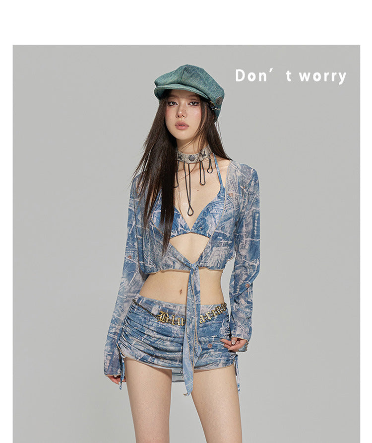 2024 New Korean Style Split Four-Piece Swimsuit, Feminine Small Breasts, Pure Desire, High-End Bikini Hot Spring Swimsuit
