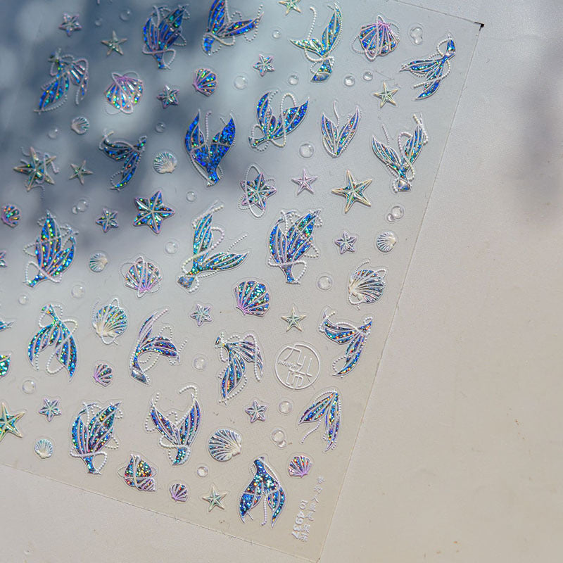 Shell Light Jellyfish Seahorse Nail Art Sticker Embossed New 5D Stereo 3D Dream Shell Ocean Nail Sticker