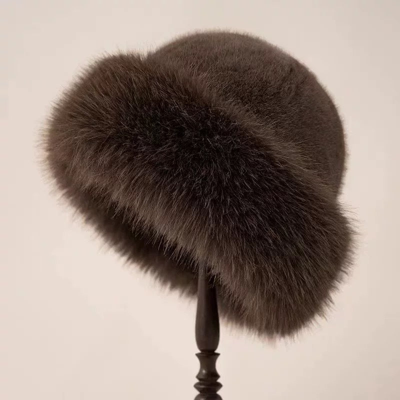 Fox Ear Hat and Scarf All-In-One Hat for Women in Winter, Cute Plush Fleece-Lined, Thickeneded and Warm, Two-Piece Set with Scarf