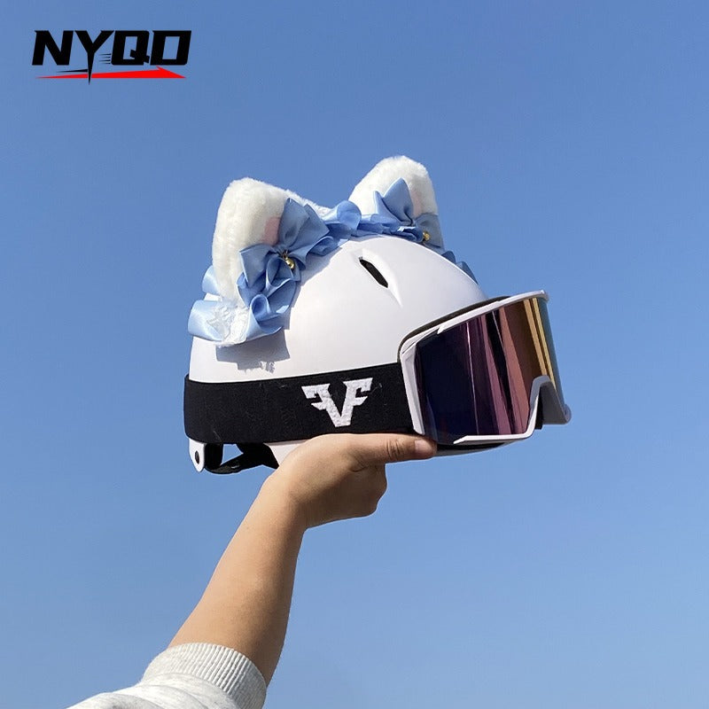 Helmet Decorations, Full-Face Helmets, Half-Face Ski Helmets, Plush Versatile Blue Bell Cat Ear Accessories, Removable