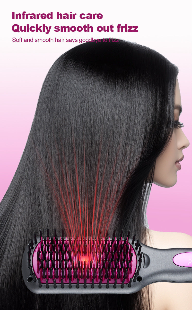 2025 New Infrared Hair Straightening Comb Hair Straightener Fluffy Comb Curling Iron Hair Straightening Comb Salon Accept Custom
