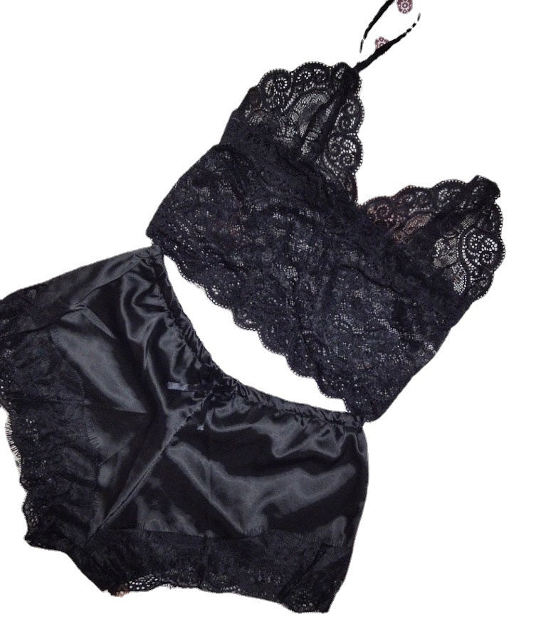 Summer Women's Silk Sling Princess Pajamas Sexy Temptation Two-piece Underwear Nightwear Home Clothes