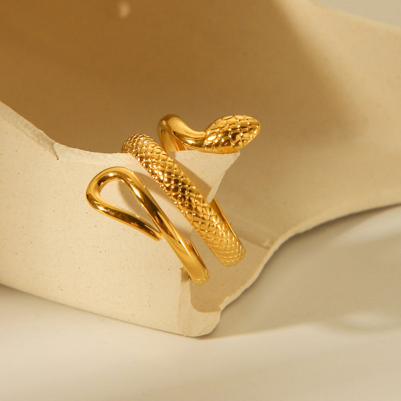 Ins style European and American cross-border 18K gold stainless steel snake ring female temperament all-match titanium steel ring non-fading jewelry