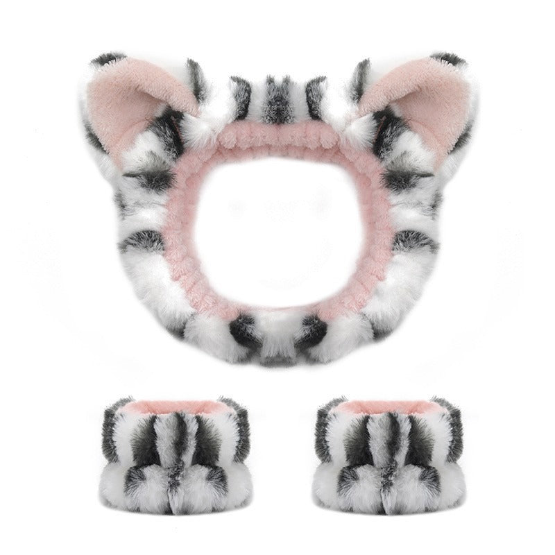 Amazon Plush Headband Wristband Set Face Washing Absorbent Headband Cartoon Cute Waterproof Hairband Wholesale