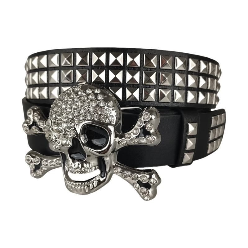Big Skull Hip Hop Alloy Rivet Square Beads Pyramid Distinctive Belt Women's All-match Decorative High-grade Sense Belt