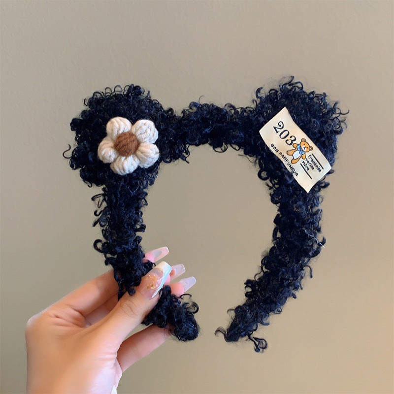 Bow cat ears plush headband face washing hair pressing non-slip headband sweet cute hair bundle children hairpin headdress