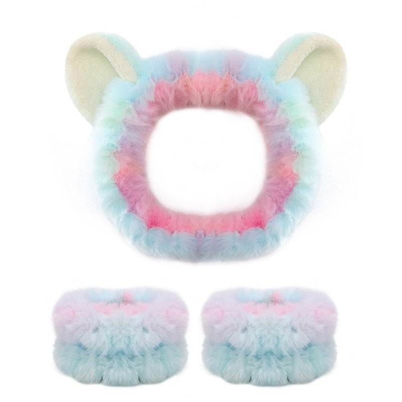 Amazon Plush Headband Wristband Set Face Washing Absorbent Headband Cartoon Cute Waterproof Hairband Wholesale