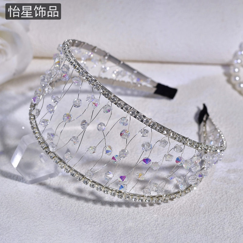 Yixing personalized all-match out headband light luxury high-grade woven mesh headdress shiny crystal wide-brimmed hair accessories A124