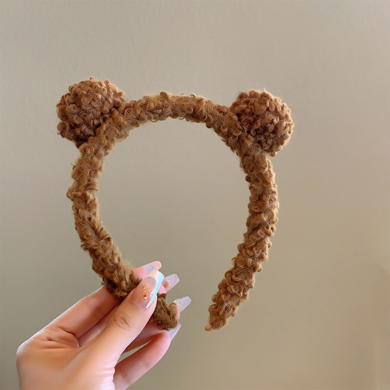 Bow cat ears plush headband face washing hair pressing non-slip headband sweet cute hair bundle children hairpin headdress