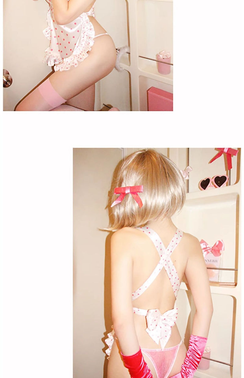 Sexy Lingerie 2024 New Sexy No Polo Dot Kitchen Apron Maid Dress Sexy Uniform cosplay Women
