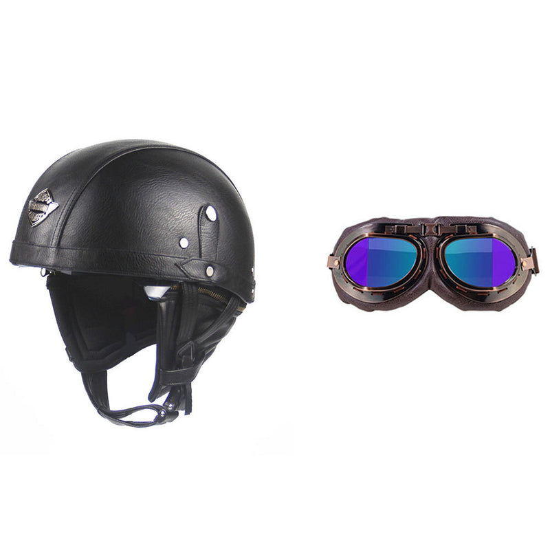 Cross-border Export Retro Personalized Helmet Lens with Label Motorcycle Half Helmet Scooter Cruise Leather Helmet Prince Helmet