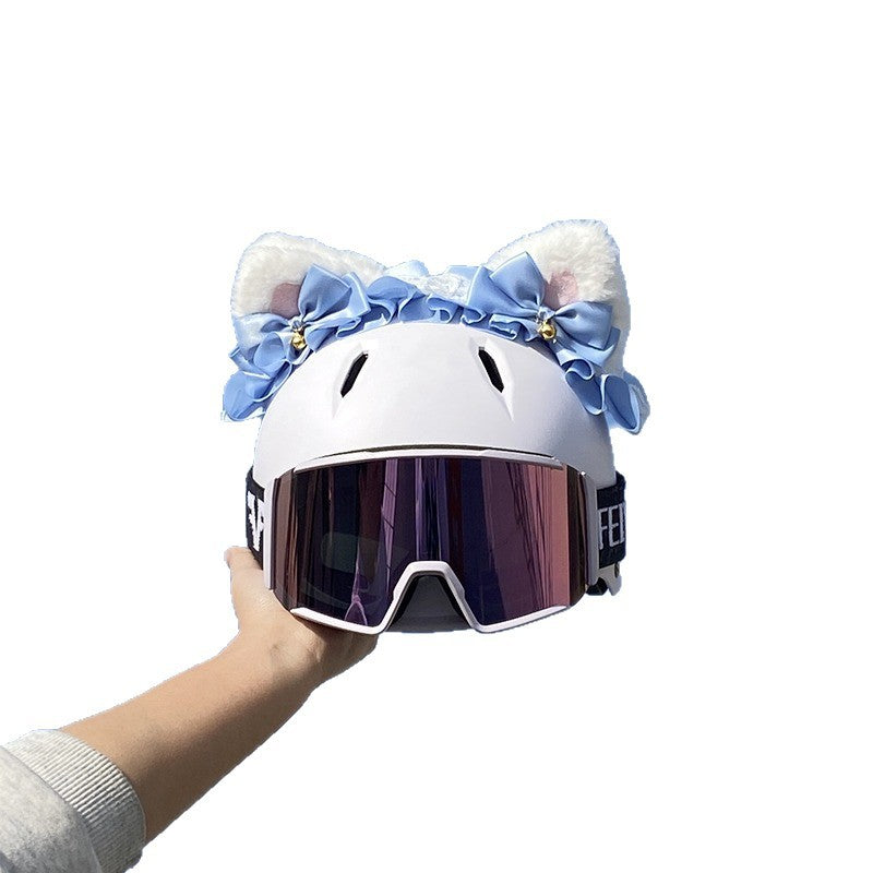 Helmet Decorations, Full-Face Helmets, Half-Face Ski Helmets, Plush Versatile Blue Bell Cat Ear Accessories, Removable