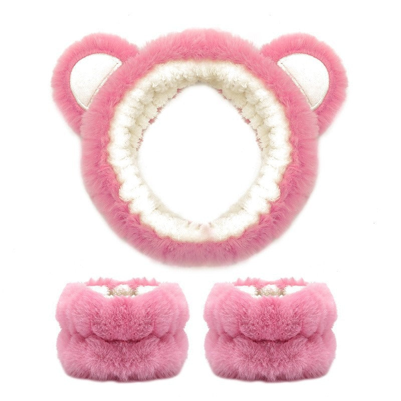 Amazon Plush Headband Wristband Set Face Washing Absorbent Headband Cartoon Cute Waterproof Hairband Wholesale