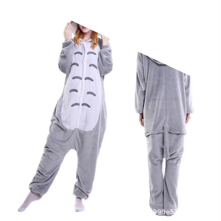 Special offer cartoon animal one-part pajamas pink pig adult autumn and winter cross-border flannel new men's and women's home clothes couple
