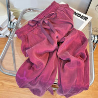 Purple Ice Silk Cool Acetic Acid Satin 2025 Summer Thin Wide Leg Pants Women's Straight Loose Dosing Casual Pants