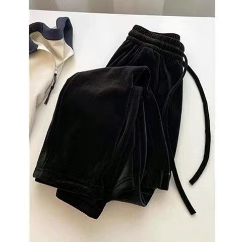 Purple High-grade Gold Velvet Pants Women's Autumn and Winter New Dosing fleece-lined Loose Belly Covering Slimming Straight Casual Pants